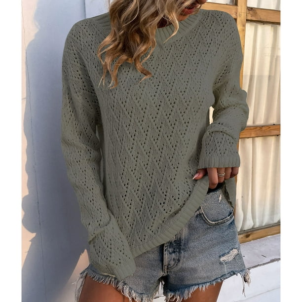 Crochet Long Sleeve Sweaters, Comfortable Breathable Polyester
