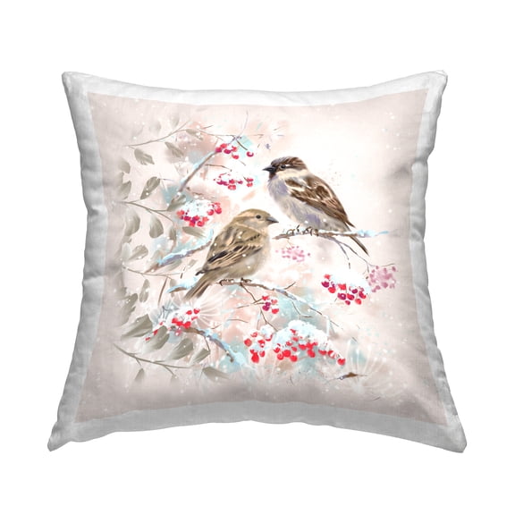 Stupell Industries Winter Holly Branches Birds Printed Throw Pillow Design by Pip Wilson