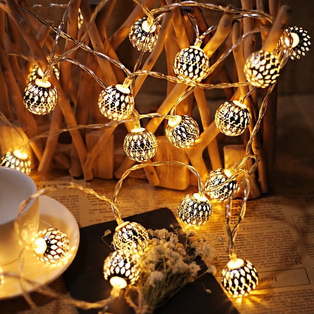 Guirnalda de luces solares marroquíes para exteriores, 7 m, 50 LED, 8 modos ajustables, impermeable, ideal para jardín, patio, casa, Navidad, boda y fiesta (blanco cálido).