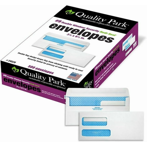 Redi-SealDouble-Window Security Envelopes, #9, 3 7/8" x 8 7/8", White, Box Of 500