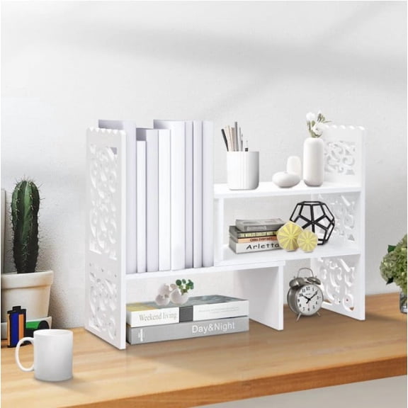 Desktop Organizer Shelf Office Desk Shelves Multi-Functional Organization White,Set of 2
