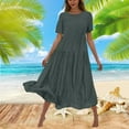 thumbnail image 2 of Cmfcve Summer Women's Casual Maxi Dress Short Sleeve Crewneck Dress ,Flowy Tiered Long Dresses, 2 of 6