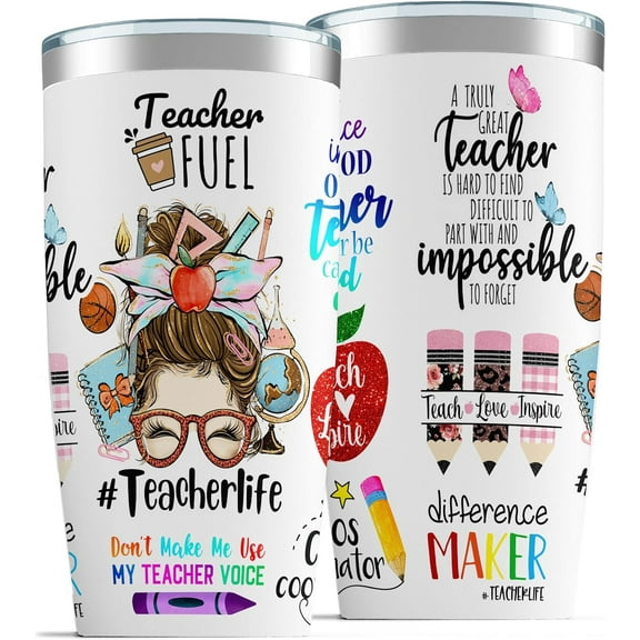 Teacher Appreciation Gifts for Women - 20 Oz Insulated Tumbler, Mug, and Cup, Graduation Gifts from Students, Birthday Gifts for Teacher(Don''t make me use my teacher voice)