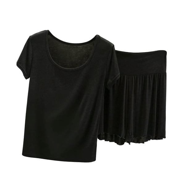 MGDXOX Womens Homewear Pajamas Sets 2 Piece Soft Short Sleeve Top Elastic Waisted Shorts Baggy Casual Comfy Nightwear Black L