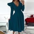 thumbnail image 2 of Otoño e invierno mujeres sexy cuello en V sólido adelgazante manga larga volante dibujar vestido de fiesta Fridja  NMB3323, 2 of 8