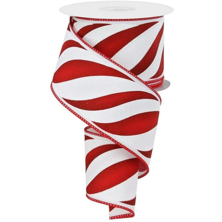 Christmas Glitter Candy Cane Ribbon - 2.5 Inch Wide, 10 Yard Roll, Wired Edge For Crafts & Gift Wrapping