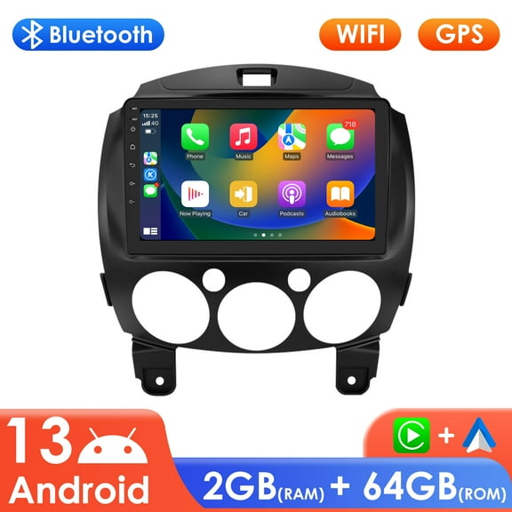 Ossuret Android Auto Apple CarPlay Bluetooth 64GB Wifi AUX Car Stereo Radio Head Unit Multimedia GPS Navigation Player For Mazda 2 2007 2008 2009 2010 2011 2012 2013 2014