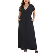 Aiyino Women's L-5XL Short Sleeve V-Neck Plus Size Casual Maxi Dresses with Pockets