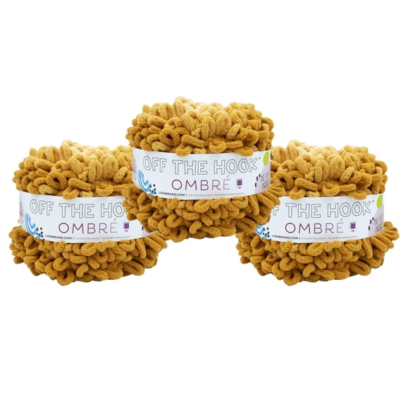 Lion Brand Yarn Off the Hook Ombre Golden Sunshine Loop Jumbo Polyester Yellow Yarn 3-Pack