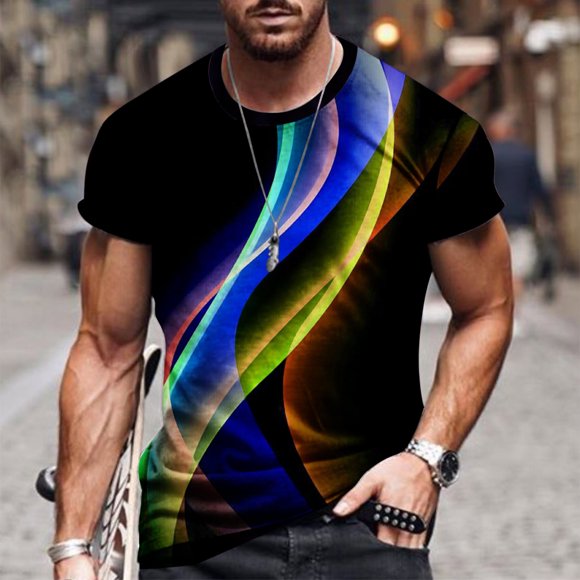 cllios T-Shirts pour Hommes T-Shirts 3D Illusion d'Optique Graphique Tee Décontracté Col Rond Chandail à Enfiler Chemise Manches Longues Entraînement Tee Shirt Tendance Designer Chemises Imprimées