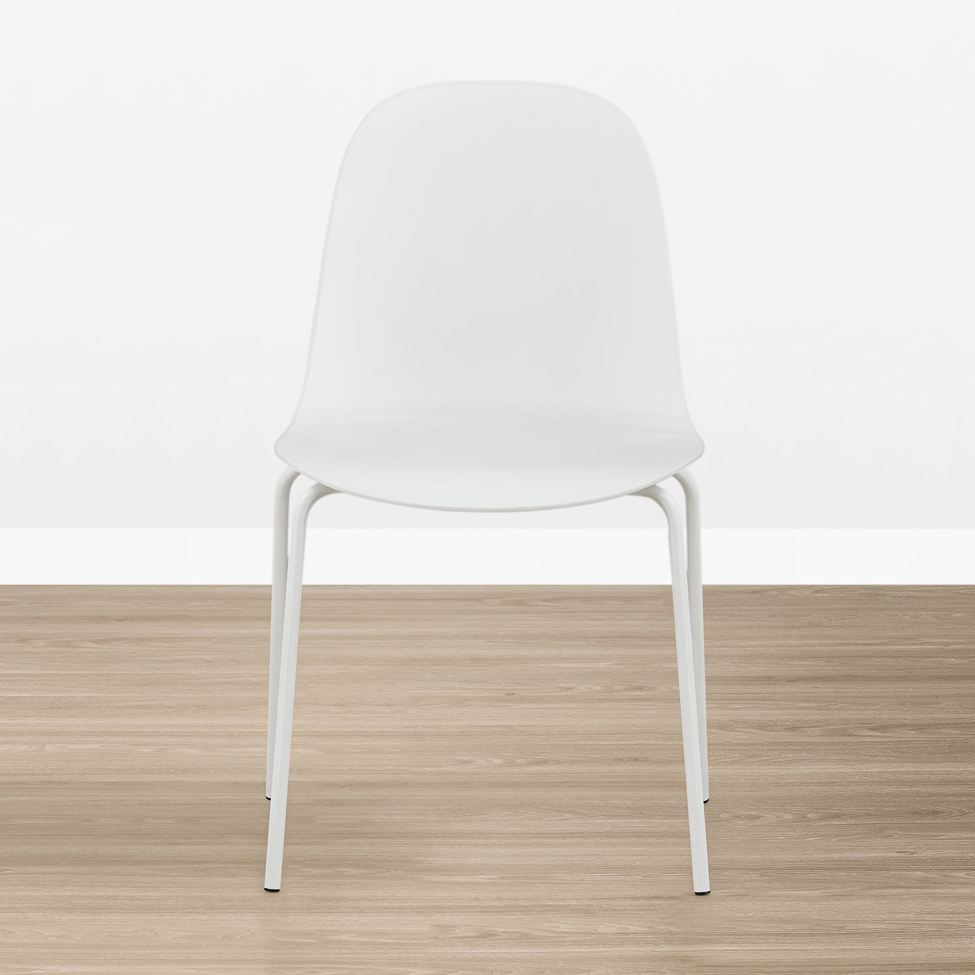 Spruce & Spring Modern Stackable Dining Chairs, Set of 4 Molded Plastic Kitchen Chairs with Metal Legs, Space-Saving Armless Design, White