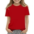 thumbnail image 3 of Girls Short Sleeve T Shirts Casual Crewneck Fashion Tees Kids Summer Tops 5-14 Years Red 110, 3 of 6