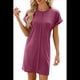 thumbnail image 3 of Vestido Camisero de Verano para Mujer, Informal, con Mangas , Cuello Redondo, Holgado, Minivestido Vino Tinto L, 3 of 10