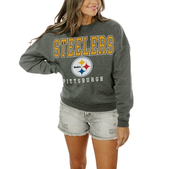 Women's Gameday Couture Charcoal Pittsburgh Steelers Oversized Bring The Energy Pullover Sweatshirt