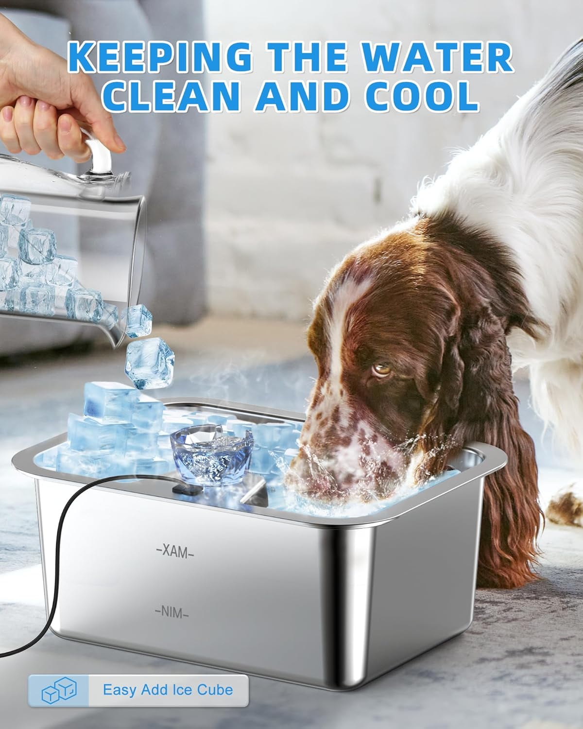 Dog Water Fountain for Large Dogs, 11L/3Galon Stainless Steel Large Pet Water Fountain with 4 Filters, Automatic Dog Water Bowl Dispenser, Ultra-Quiet Pump, Ideal for Multi-Pet Home