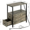 thumbnail image 3 of Table with Charging Station, Narrow Side Table with 2 Wooden Drawers, USB Ports and Power Outlets, Nightstand Sofa Table for Small Spaces, Living Room, Bedroom,Grey, 3 of 16