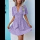 thumbnail image 5 of Vestido Corto Informal de Verano con Estampado Floral y Mangas con Vuelo para Mujer, Vestido Veraniego con Cuello en V. Púrpura XXL, 5 of 9