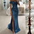 thumbnail image 5 of CENL Women Sequined V Neck Off Shoulder Split Long Dress Evening Party Maxi Dress, 5 of 9
