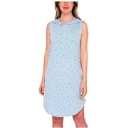 Bobeau Women's Soft French Terry Hooded Sleeveless Dress (Blue Tossed Star, L)