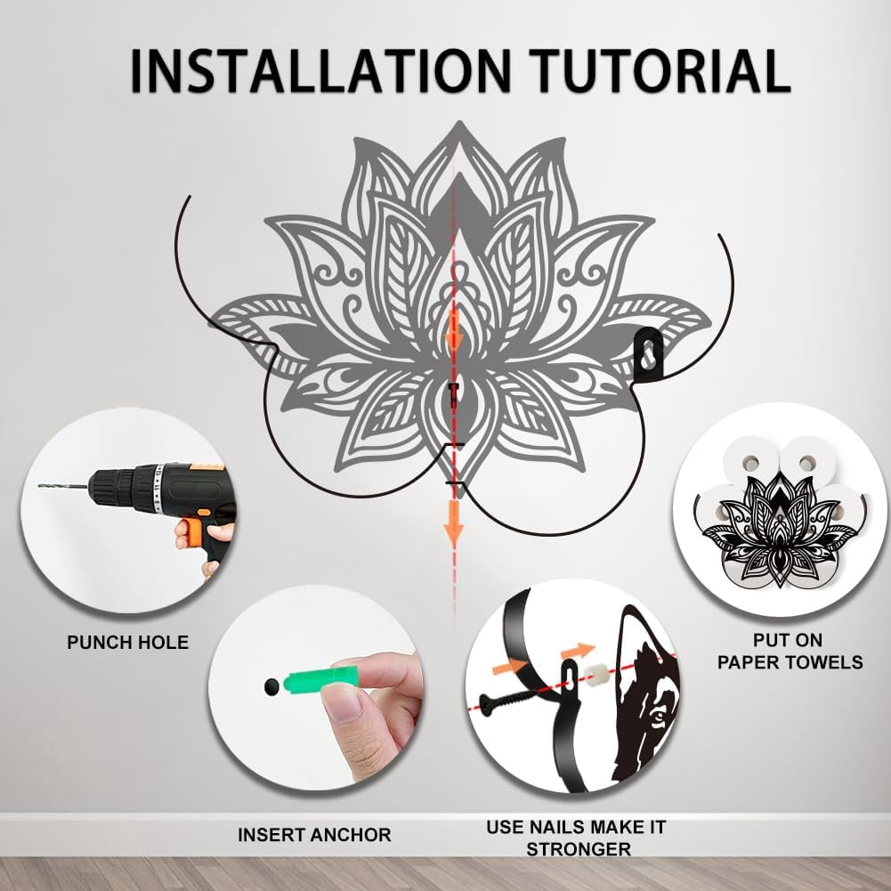 Lotus Flower Metal Toilet Paper Holder Bohe Mandala Decorative Toilet Paper Storage for Extra 8 Rolls Funny Freestanding Minimalist Decor Paper Roll Organizer for Farmhouse Bathroom Cabinet Black