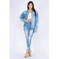 thumbnail image 4 of American Bazi Painted Back Distressed Denim Jacket Women’s Stylish Edgy Unique Design, 4 of 5