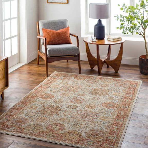 Hauteloom Ange Living Room, Bedroom Area Rug - White, Brown, Orange - 2'7" x 4'