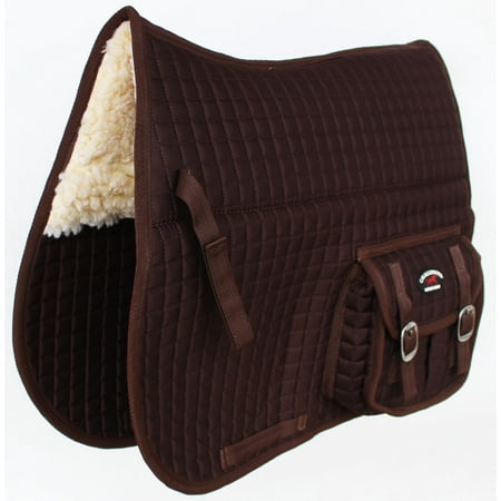 Horse English Quilted Fleece Padded Dressage Saddle Pad with Pockets