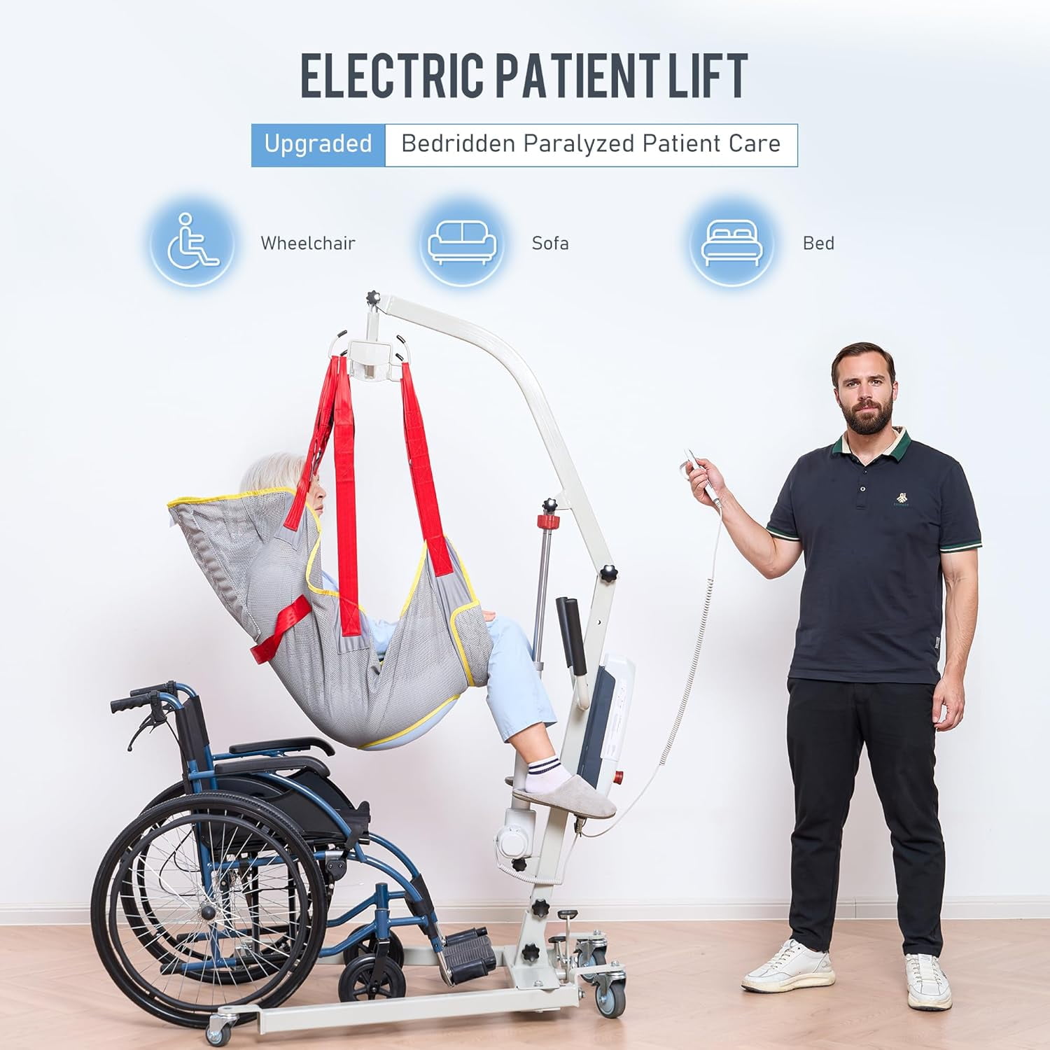 Electric Patient Lift w/Medical Body Transfer Lift with Sling, Assist for Elderly,Home & Hospital Use,510lb Weight Capacity,White