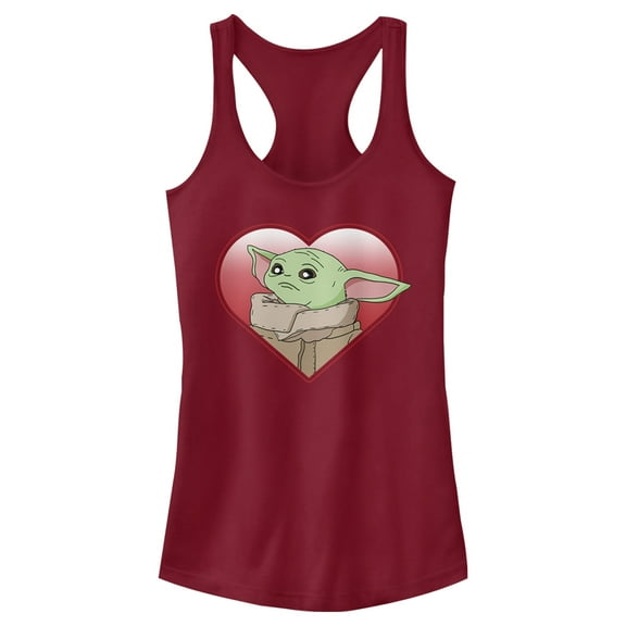 Junior's Star Wars: The Mandalorian Grogu Heart Look Racerback Tank Top Scarlet X Large