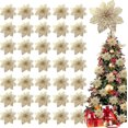 thumbnail image 1 of Paquete de 36 adornos de flores navideñas, adornos para árbol de Navidad con purpurina y flores de Pascua, púas de flores artificiales de seda de 4 pulgadas para guirnaldas navideñas, 1 of 5