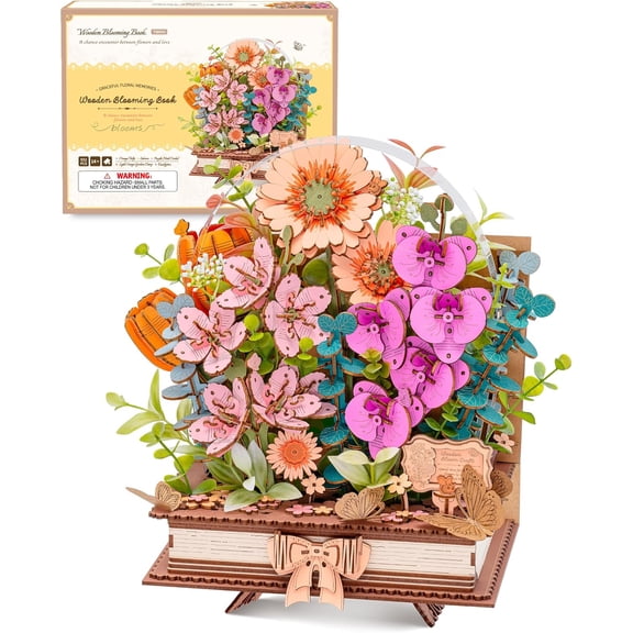 Robotime Wooden Blooming Book DIY Flower Bouquet 3D Puzzle 552 Pieces TW04H