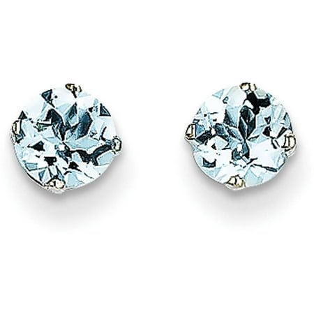 Aquamarine 14k White Gold Earrings - Aquamarine 14kt White Gold 5mm Stud Earrings