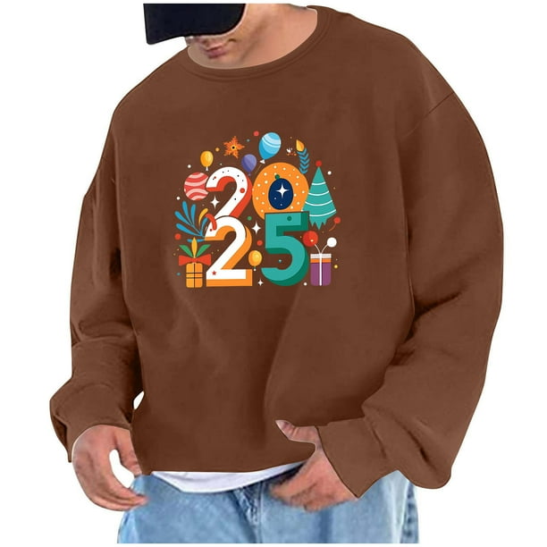 Sudadera sin capucha para hombre, sudadera con estampado del año 2025, jersey de cuello redondo, manga larga, para ejercicio, sin sombrero, abrigo, sudadera con capucha, blusa de poliéster para hombre