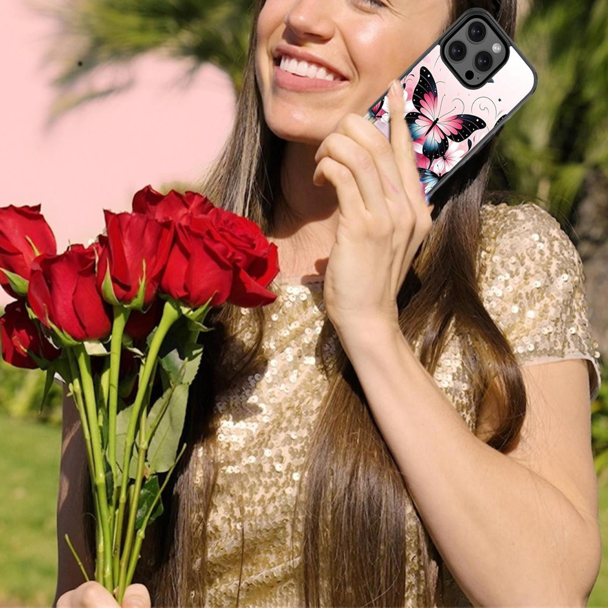 Butterfly Bouquet Magnetic Charging-Compatible Case for iPhone 15 Pro Max – Slim Protective Floral Cover with Built-In Magnetic Ring & Shock-Absorbing Bumper