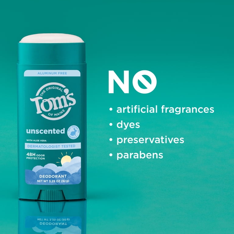 Tom's of Maine Long-Lasting Aluminum-Free Natural Deodorant, Unscented (3 Pack