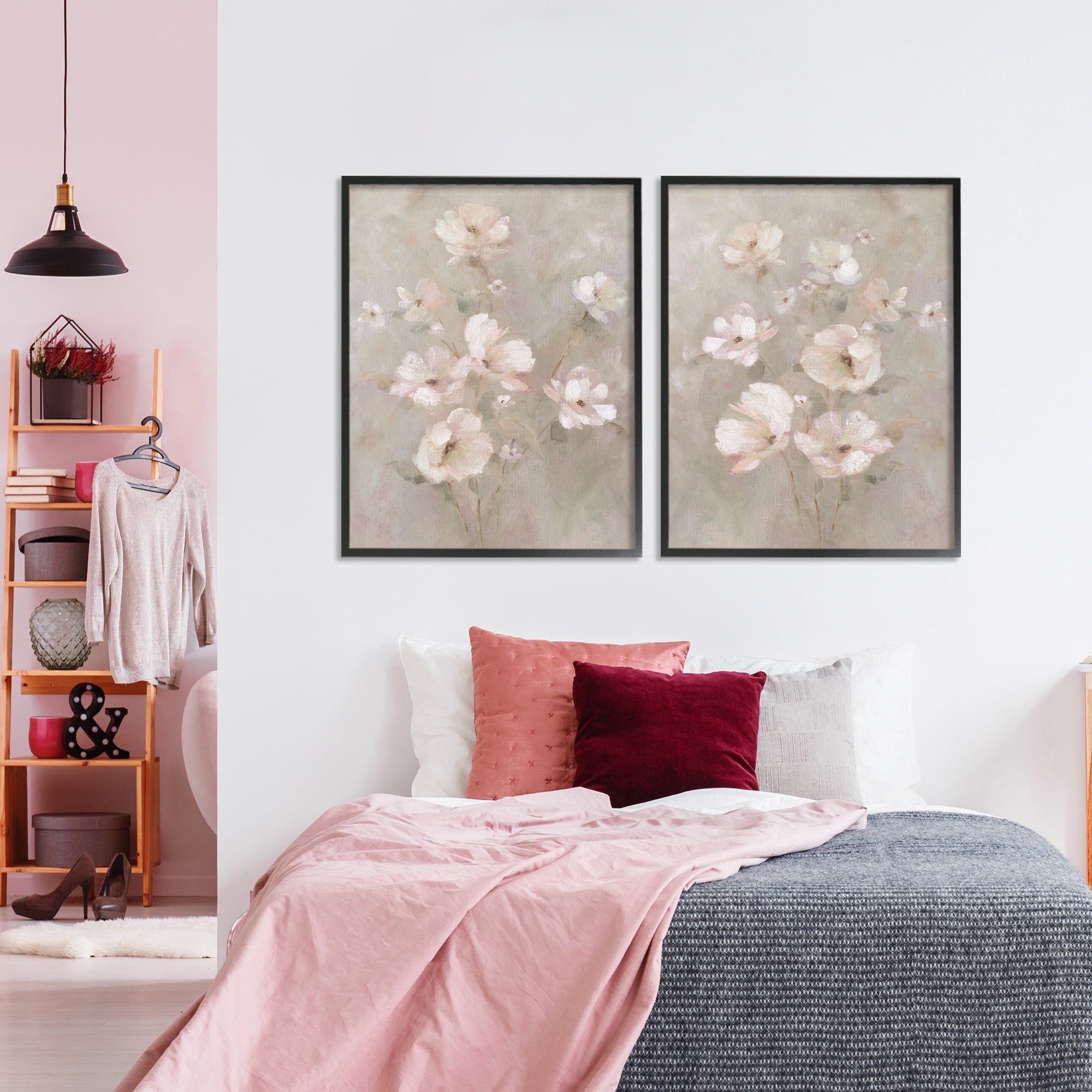 Stupell Industries Arranged Blush Blossoms 2 Piece Black Framed Giclee Art Set, design by Carol Robinson