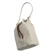 Miu Miu Gabardine Mini Bucket Bag Off White Drawstring Leather Trim Gold Tone