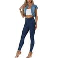 thumbnail image 2 of Chaqueta de mezclilla para mujer INSPIRE CHIC, de manga corta, ajuste ceñido, casual, cortada, color azul, talla S, 2 of 5