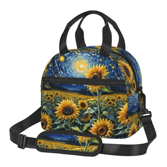 Uemuo Starry Sky Sunflower Printed Lunch Bag Lunch Box Reusable Insulated Lunch Tote Bag, Leakproof Thermal Cooler Sack Food Handbags Case High Capacity