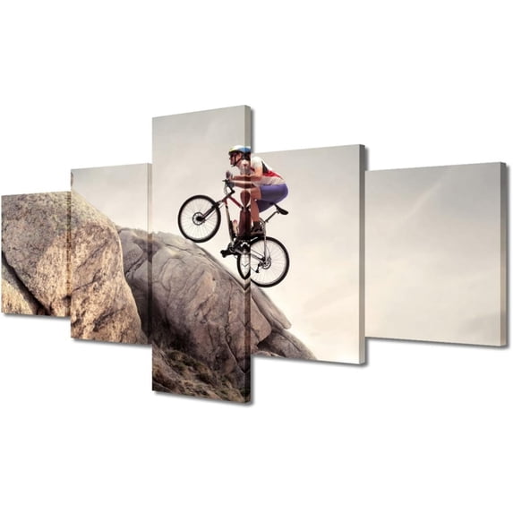 TISHIRON 5PCS Framed Sports Theme Canvas Wall Art Set,50"x24" Mountain Bike Wall Canvas Art Decor
