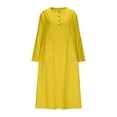 thumbnail image 5 of Casual Dresses for Women Plus Size Buttons Solid Long Sleeve Cotton and Linen Loose Double Sided Pocket Dress, 5 of 7