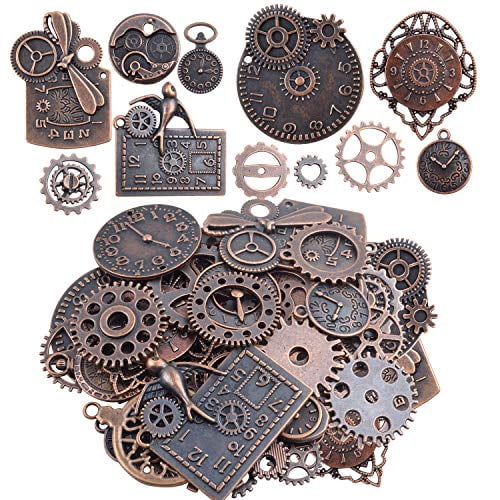 Aylifu 40Pieces Pendants Copper Steampunk Gearwheel Vintage Charms Clock Cyberpunk for Jewelry Making Bracelet Necklace Decoration