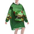thumbnail image 2 of Cute Frog Print Oversized Blanket Hoodie, Wearable Blanket Adult For Women Men And Teenager, Super Soft Warm Flannel Fluffy Hooded Blankets Sweatshirt With Big Pocket, 2 of 8