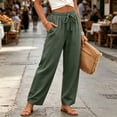 thumbnail image 4 of Linen Pants Women Elastic High Waisted Drawstring Wide Leg Linen Pants Lounge Solid Color Beach Pant with Pockets, XL, 4 of 6