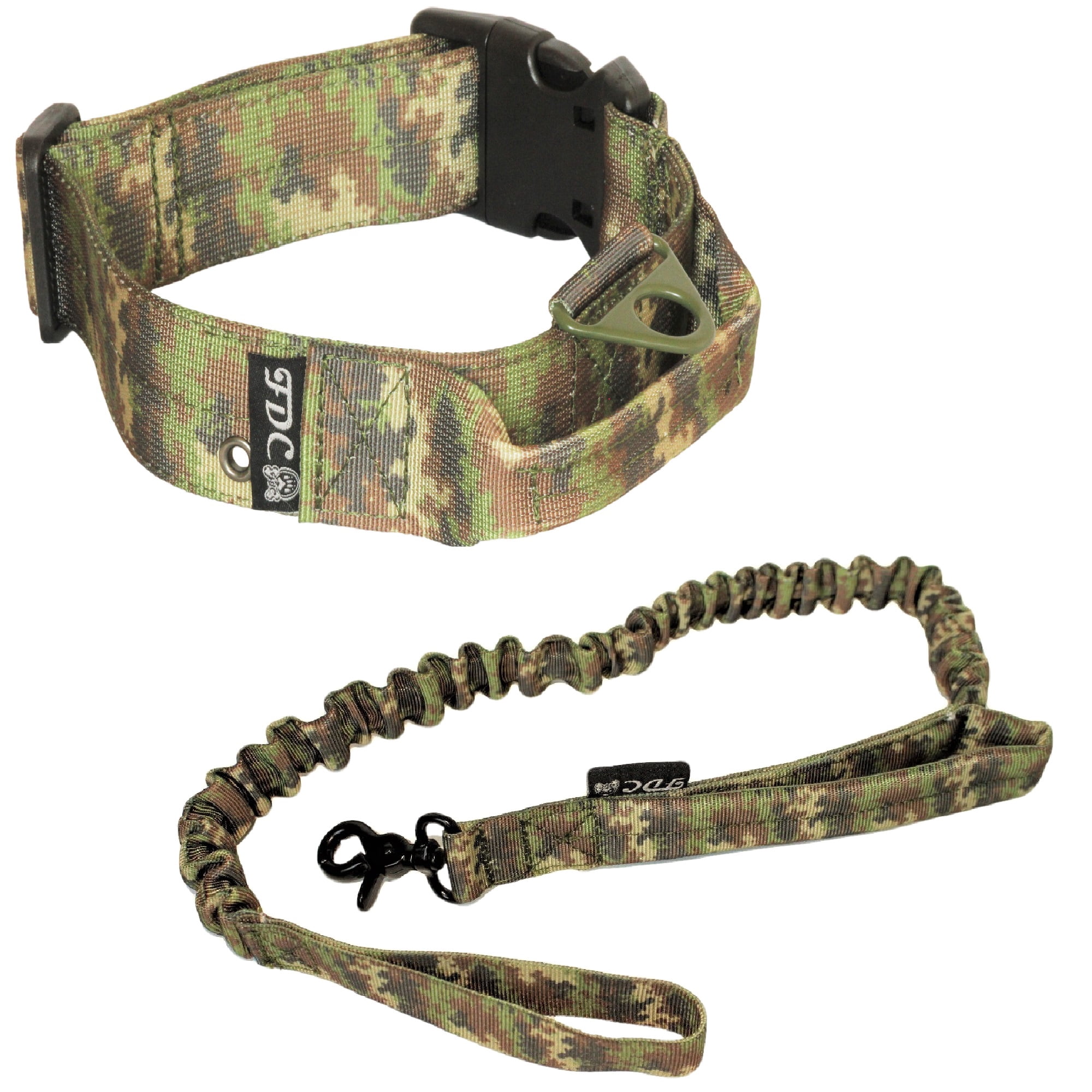 SET of Tactical COLLAR and LEASH Dog Military Army HEAVY DUTY Traning with HANDLE Width 1.5in Plastic Buckle  L: Neck 14" - 16"