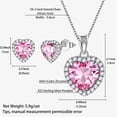 thumbnail image 3 of Heart Pink Women Jewelry Sets 925 Sterling Silver Necklace Earrings Tourmaline October Birthstone Set Fine Jewelry Christmas Valentine's Day Gift for Girlfriend, 3 of 9
