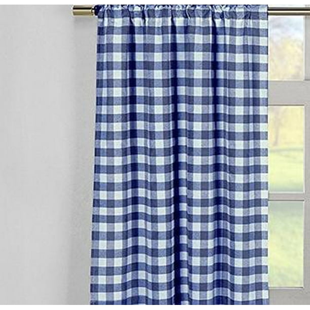 Poplin Gingham Checkered Window Curtain 56 Inch Wide Royal Blue