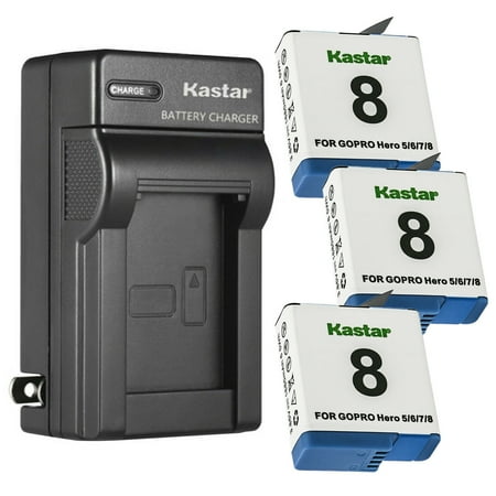 Kastar 3-Pack Battery and AC Wall Charger Replacement for GoPro HERO8 HERO 8 AHBBP-501 AABAT-001 SPJB1B HERO 601-27537-000 601-10197-000 Hero 8 Action Camera HERO8 Black Hero 8 HD Black