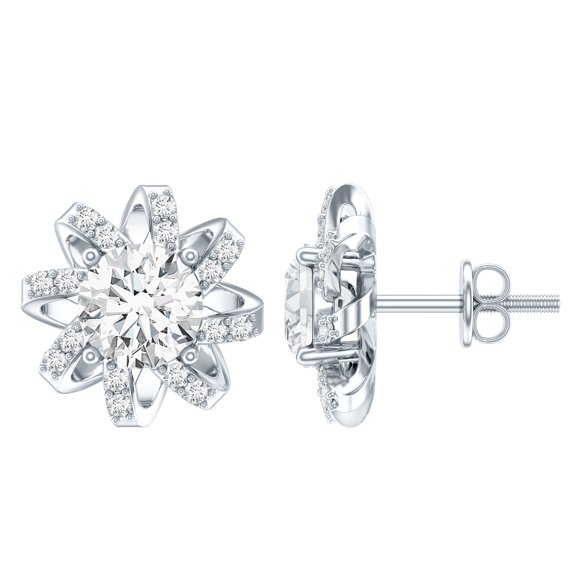 Rosec Jewels Lab Created Diamond Flower Earrings for Women (1.9 Carat, EF-VS Quality) - Anniversary Gift, 925 Sterling Silver
