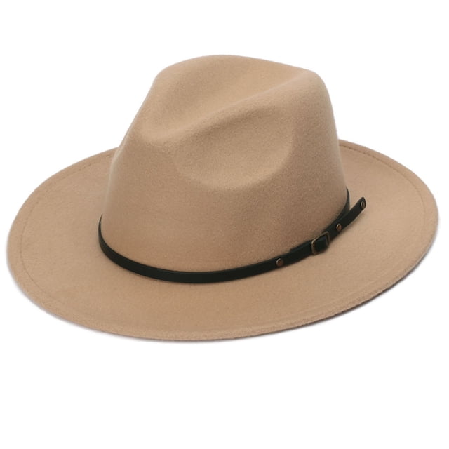 Sombrero de Panamá clásico de ala ancha para mujer, sombrero de fieltro de lana con hebilla de cinturón Fridja nalpqowj1273